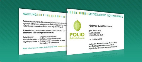 Muster der Polio Selbsthilfe e. V. Notfallkarte